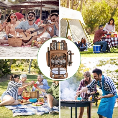 Hap Tim Picnic Backpack Cooler dla 4 osób z izolowaną torbą do chłodzenia, podkładką do wina, kocem z wełny,
