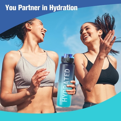 32 oz motywacyjna butelka z wodą sportową z czasem picia - czasy picia - Tritan, wolny od BPA, otwarty usta szczelny,