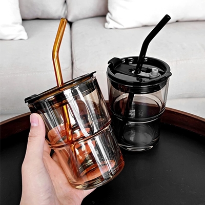 13oz/400ml Tumbler szklanki z wodą, kubki ze słomą i zatwierdzony pokrywę Nosić na kawę, herbaty lodowej, grube ściany izolowane szkło