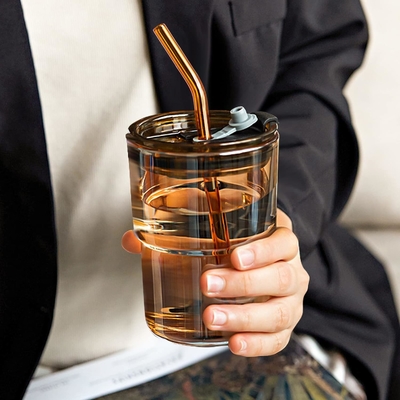 13oz/400ml Tumbler szklanki z wodą, kubki ze słomą i zatwierdzony pokrywę Nosić na kawę, herbaty lodowej, grube ściany izolowane szkło