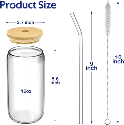 4 zestawy szklanek z pokrywkami i słomkami 16 oz, zestaw szklanek do picia, kubek z lodową kawą z pokrywkami z bambusa,