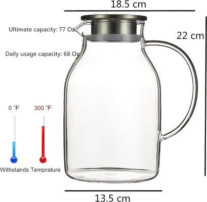 Karafu Szklany Jar z pokrywką, 68Oz Gorąco Odporny Jarek Wody dla Gorącej/Zimnej Wody, Lodowej Herbaty i soki