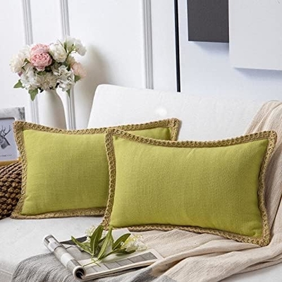 Phantoscope Pack of 2 Farmhouse Dekoracyjny Wyrzuć poduszki, Solidne wzory dla domu Burlap Linen Przycięte na miarę
