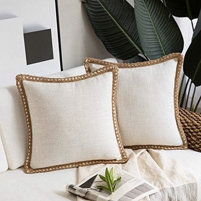 Phantoscope Pack of 2 Farmhouse Dekoracyjny Wyrzuć poduszki, Solidne wzory dla domu Burlap Linen Przycięte na miarę
