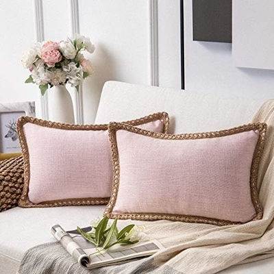Phantoscope Pack of 2 Farmhouse Dekoracyjny Wyrzuć poduszki, Solidne wzory dla domu Burlap Linen Przycięte na miarę