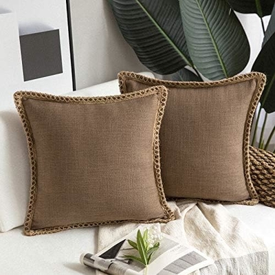 Phantoscope Pack of 2 Farmhouse Dekoracyjny Wyrzuć poduszki, Solidne wzory dla domu Burlap Linen Przycięte na miarę