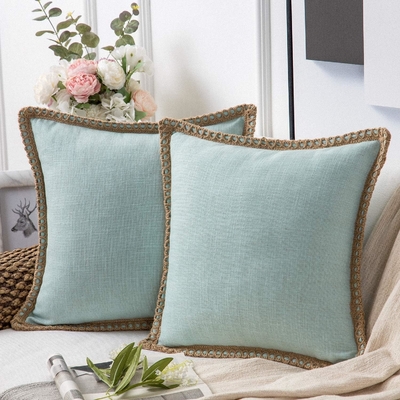 Phantoscope Pack of 2 Farmhouse Dekoracyjny Wyrzuć poduszki, Solidne wzory dla domu Burlap Linen Przycięte na miarę