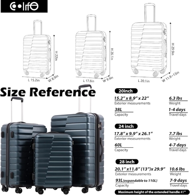 Walizka PC ABS TSA Bagaż 3 sztuk Set Lock Spinner Carry on (Teal blue)