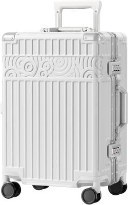 Bagaż bez zamka z 4 kółkami 20-calowa walizka z PC + ABS TSA Lock 4 Metalowy róg Biały