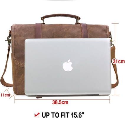 15.6 cali wodoodporny Vintage prawdziwa skóra woskowana płótno portfel duży skórzany komputer laptop torba wytrzymały torebki