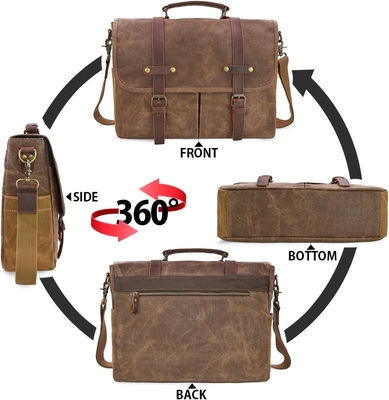 15.6 cali wodoodporny Vintage prawdziwa skóra woskowana płótno portfel duży skórzany komputer laptop torba wytrzymały torebki