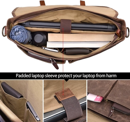 15.6 cali wodoodporny Vintage prawdziwa skóra woskowana płótno portfel duży skórzany komputer laptop torba wytrzymały torebki