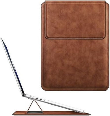 Obudowa laptopowa MacBook Air 13.6M3 M2 A3113 A2681/MacBook Pro 14 A2992-PU Skóra cienka pokrywa torby z funkcją stojak, brązowy