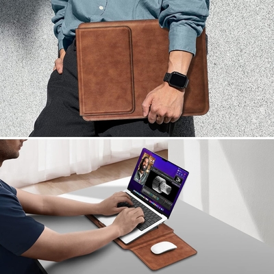 Obudowa laptopowa MacBook Air 13.6M3 M2 A3113 A2681/MacBook Pro 14 A2992-PU Skóra cienka pokrywa torby z funkcją stojak, brązowy
