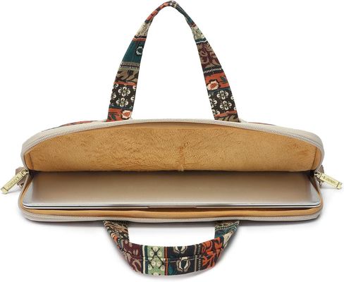 Torba na laptopa przeznaczona dla laptopów o przekątnej od 12,5 do 14 cali, wykonana z wyściełanej wewnętrznej tkaniny płóciennej z nadrukiem i oferująca wiele opcji przenoszenia