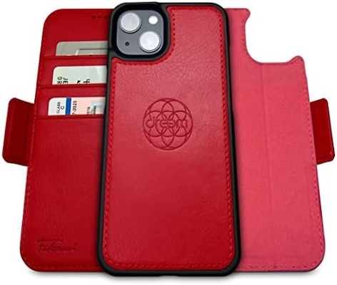 iPhone 13 Kaseta portfelowa / kaseta wstrząsowa 2-w-1 i odłączalny skórzany zestaw wegański, kompatybilny z MagSafe, chroniony RFID