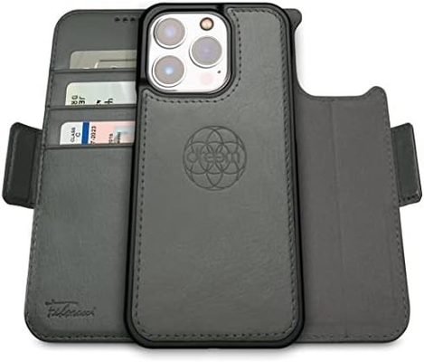 iPhone 13 Kaseta portfelowa / kaseta wstrząsowa 2-w-1 i odłączalny skórzany zestaw wegański, kompatybilny z MagSafe, chroniony RFID
