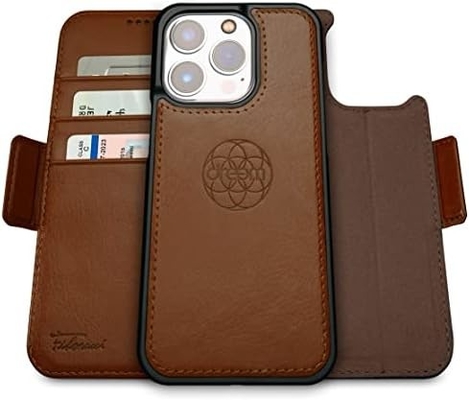 iPhone 13 Kaseta portfelowa / kaseta wstrząsowa 2-w-1 i odłączalny skórzany zestaw wegański, kompatybilny z MagSafe, chroniony RFID