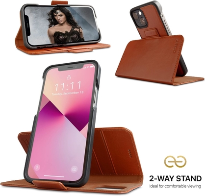 iPhone 13 Kaseta portfelowa / kaseta wstrząsowa 2-w-1 i odłączalny skórzany zestaw wegański, kompatybilny z MagSafe, chroniony RFID