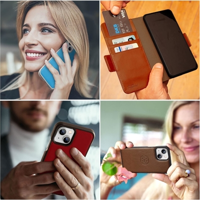 iPhone 13 Kaseta portfelowa / kaseta wstrząsowa 2-w-1 i odłączalny skórzany zestaw wegański, kompatybilny z MagSafe, chroniony RFID