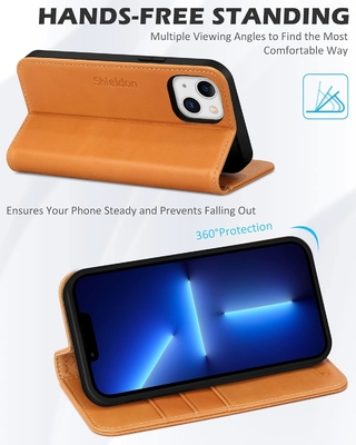 Skórzana skrzynka do portfela z foldingem Magnetyczna pieczęć RFID blokada karty posiadacz gniazda całkowicie zabezpieczona skrzynka kompatybilna z iPhone 13