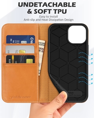 Skórzana skrzynka do portfela z foldingem Magnetyczna pieczęć RFID blokada karty posiadacz gniazda całkowicie zabezpieczona skrzynka kompatybilna z iPhone 13