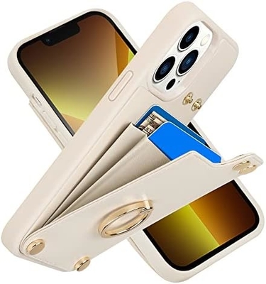 Posiadacze kart z iPhone'em 13 Pro Max, 360° obrotowy uchwyt obrotowy, skórzany uchwyt do kart, RFID osłona odporna na wstrząsy,