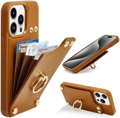 Posiadacze kart z iPhone'em 13 Pro Max, 360° obrotowy uchwyt obrotowy, skórzany uchwyt do kart, RFID osłona odporna na wstrząsy,