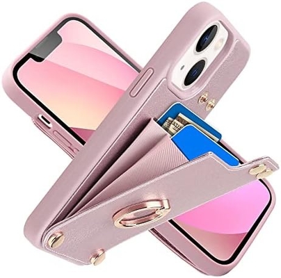 Posiadacze kart z iPhone'em 13 Pro Max, 360° obrotowy uchwyt obrotowy, skórzany uchwyt do kart, RFID osłona odporna na wstrząsy,