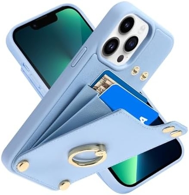 Posiadacze kart z iPhone'em 13 Pro Max, 360° obrotowy uchwyt obrotowy, skórzany uchwyt do kart, RFID osłona odporna na wstrząsy,