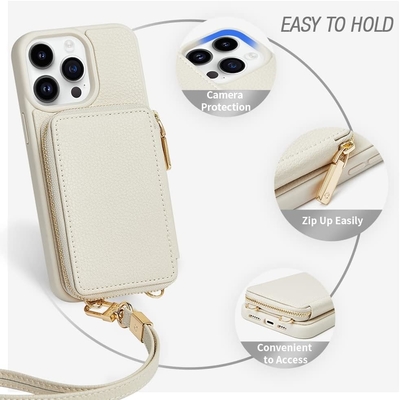 iPhone 12 Pro/iPhone 12 Wallet Case z kabiną, torbą z zipem, bransoletką, RFID-oczyszczoną walizką -