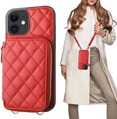 iPhone 12/12 Pro crossbody torba, RFID osłonięty PU skórzany pasek uchwyt z gniazdkiem do kart Split torba bransoletka lanyard