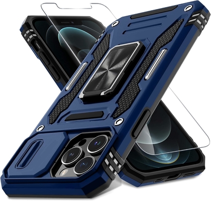 iPhone 12 Pro Max z okładką kamery slajdów + ochroną ekranu ((1 opakowanie), obrotowy pierścień Kickstand Wojskowy stojak szokujący