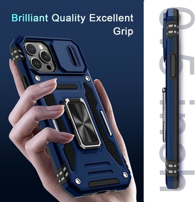 iPhone 12 Pro Max z okładką kamery slajdów + ochroną ekranu ((1 opakowanie), obrotowy pierścień Kickstand Wojskowy stojak szokujący