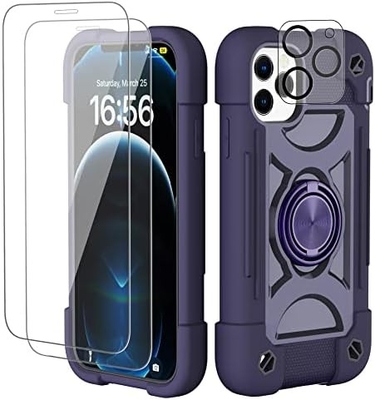 iPhone 12 Pro Max Case 6.7&quot; - Ciężko odporny na wstrząsy, stojak na pierścień, szkło ekranu i ochronę obiektywu aparatu (Rainbow Pink)