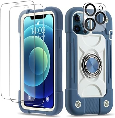 iPhone 12 Pro Max Case 6.7&quot; - Ciężko odporny na wstrząsy, stojak na pierścień, szkło ekranu i ochronę obiektywu aparatu (Rainbow Pink)
