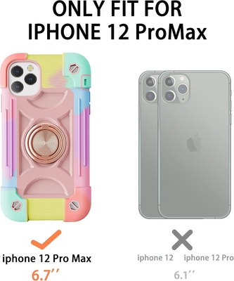iPhone 12 Pro Max Case 6.7&quot; - Ciężko odporny na wstrząsy, stojak na pierścień, szkło ekranu i ochronę obiektywu aparatu (Rainbow Pink)