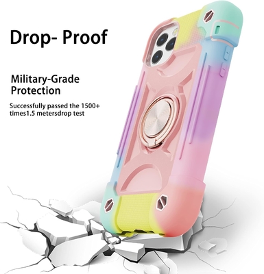 iPhone 12 Pro Max Case 6.7&quot; - Ciężko odporny na wstrząsy, stojak na pierścień, szkło ekranu i ochronę obiektywu aparatu (Rainbow Pink)
