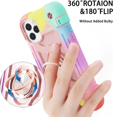 iPhone 12 Pro Max Case 6.7&quot; - Ciężko odporny na wstrząsy, stojak na pierścień, szkło ekranu i ochronę obiektywu aparatu (Rainbow Pink)