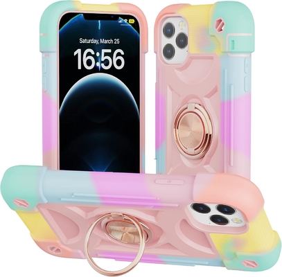 iPhone 12 Pro Max Case 6.7&quot; - Ciężko odporny na wstrząsy, stojak na pierścień, szkło ekranu i ochronę obiektywu aparatu (Rainbow Pink)