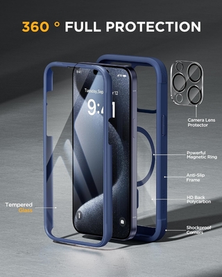 Magnetyczna obudowa do iPhone'a 12 Pro Max Całe ciało Wbudowany ochraniacz ekranu ze szkła i ochraniacz aparatu