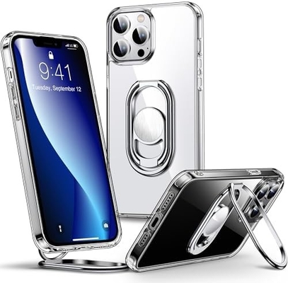 Osłony dla iPhone'a 12 Pro Max Fundacja z podkładką, Fundacja telefoniczna z podwójnym uchwytem pierścienia [regulowalny i składany]