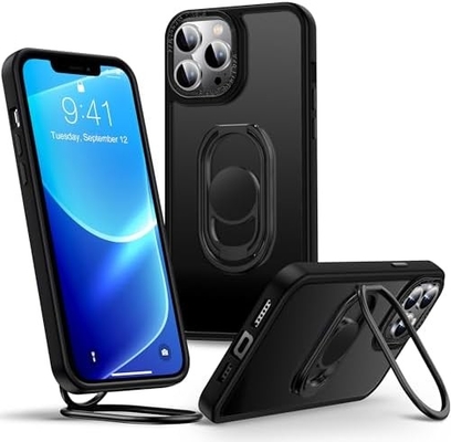 Osłony dla iPhone'a 12 Pro Max Fundacja z podkładką, Fundacja telefoniczna z podwójnym uchwytem pierścienia [regulowalny i składany]