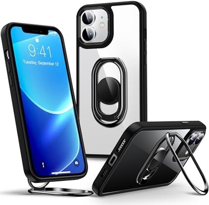 Osłony dla iPhone'a 12 Pro Max Fundacja z podkładką, Fundacja telefoniczna z podwójnym uchwytem pierścienia [regulowalny i składany]