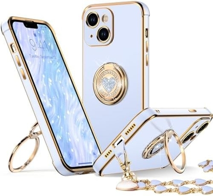 iPhone 12 Pro Max Fundacja ze stojakem, Fundacja telefoniczna z podwójnym pierścieniem Kickstand, Kobiety Dziewczyny Bling Luksusowa Fundacja Ochronna Usłysz