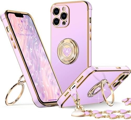 iPhone 12 Pro Max Fundacja ze stojakem, Fundacja telefoniczna z podwójnym pierścieniem Kickstand, Kobiety Dziewczyny Bling Luksusowa Fundacja Ochronna Usłysz
