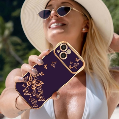 Pudełko dla iPhone'a dla dziewczyny, ramka z kręconymi falami, luksusowy wzór motyla, obrony obiektywu z TPU