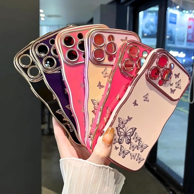 Pudełko dla iPhone'a dla dziewczyny, ramka z kręconymi falami, luksusowy wzór motyla, obrony obiektywu z TPU