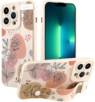 iPhone 12 Pro Max Silicone Case z paskiem dla kobiet Dziewczyny Cute Florale Flowers Pattern Design Regulowalny Soft Wirstband