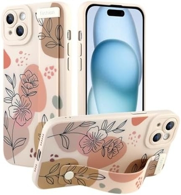 iPhone 12 Pro Max Silicone Case z paskiem dla kobiet Dziewczyny Cute Florale Flowers Pattern Design Regulowalny Soft Wirstband